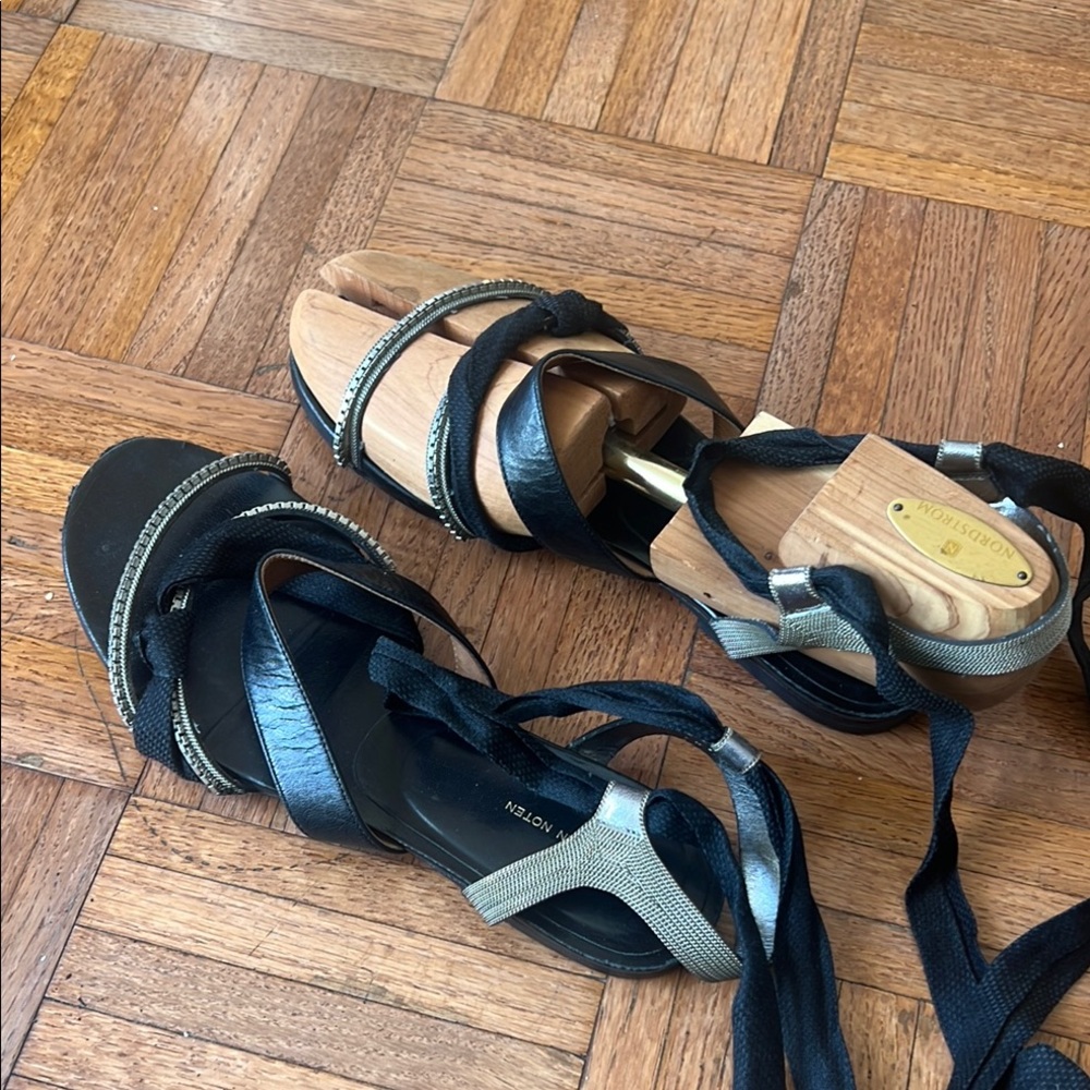 DRIES VAN NOTEN Black and Silver Strappy Vintage Elegant Sandals
